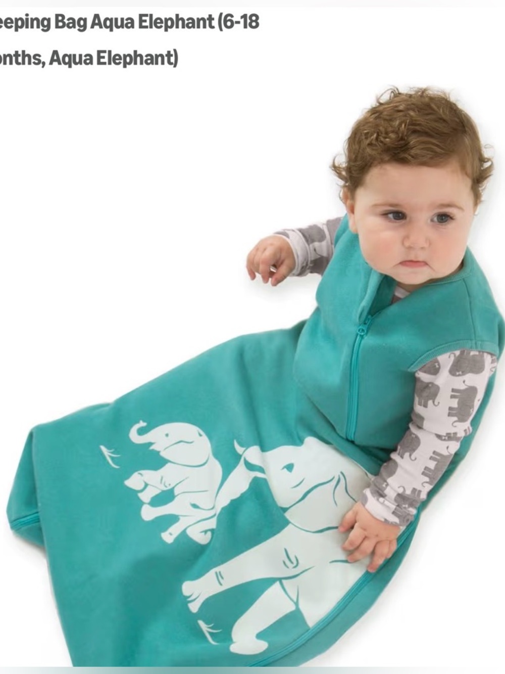 Aqua Elephant Baby Sleeping Bag - Kids Pajamas 6-18 months